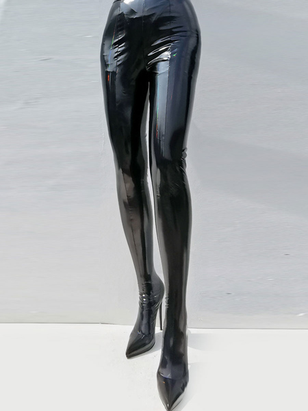 Image of Pantaloni neri Scarpe Stivali alti alla coscia con tacco a spillo e punta elastica