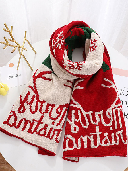 Image of Sciarpa da donna Modello natalizio di qualità Poly/Misto cotone Regalo di festa Abbigliamento da casa Inverno Caldo Carino Acc