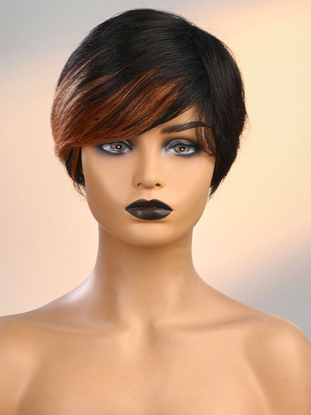 Image of Parrucche per capelli umani da donna Parrucche per capelli corti femminili a strati di capelli castano scuro