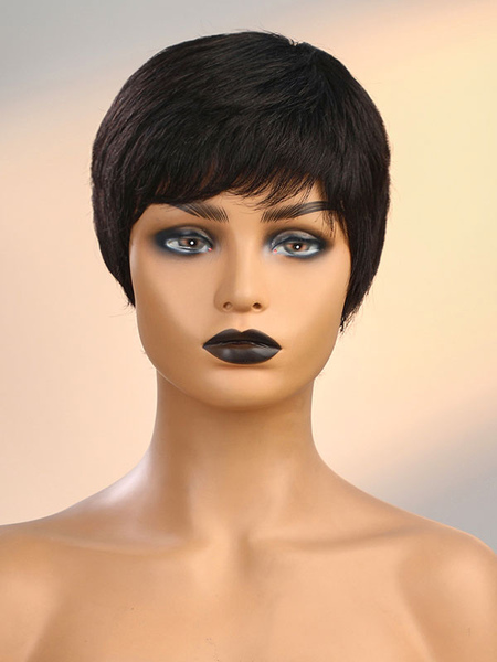 Image of Parrucche per capelli umani da donna Parrucche per capelli corti chic arruffate capelli neri misti
