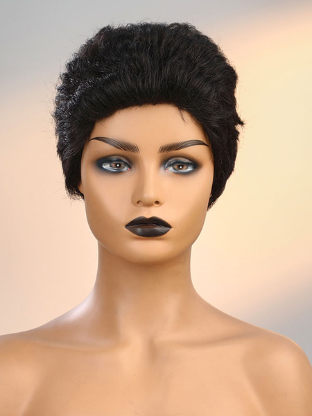 Image of Parrucche per capelli umani da donna Parrucche per capelli neri con capelli misti Parrucche femminili per capelli corti