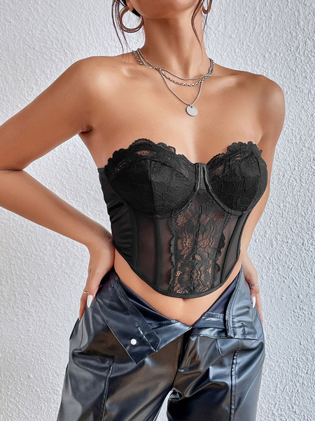Image of Sweetheart Bustier Corsetto Nero Sexy Crop Top per le donne