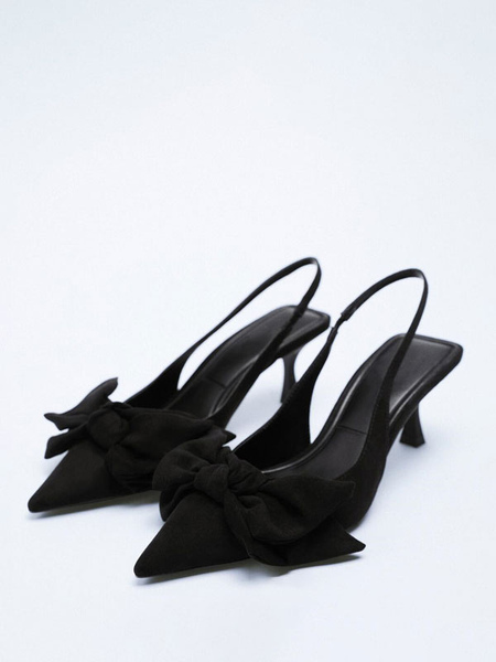 Image of Scarpe da festa con tacco alto Scarpe da ballo con fiocchi a punta nera