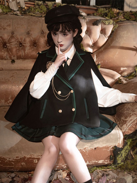 Image of Completi Lolita classici Camicia con gonna a maniche lunghe con catene nere