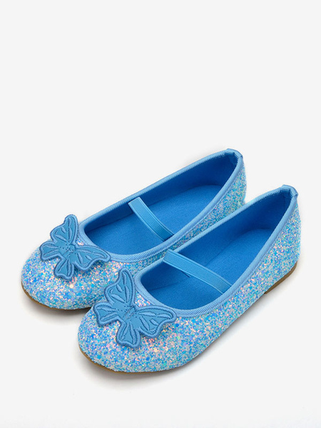 Image of Scarpe da ragazza di fiori Scarpe da festa in paillettes in pelle PU blu cielo chiaro per bambini
