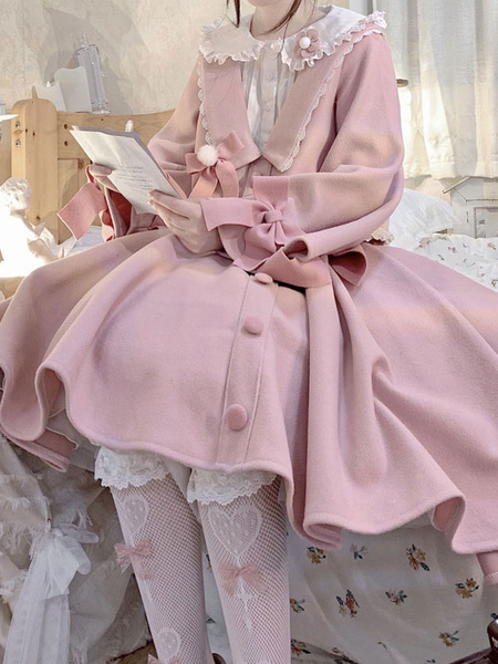 Image of Academic Lolita Outfit Top con gonna a maniche lunghe con volant rosa