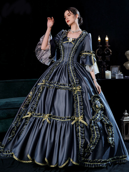 Image of Abito da donna in costumi retrò in oro nero per donne Costume da Maria Antonietta Abito da ballo in stile euro per feste