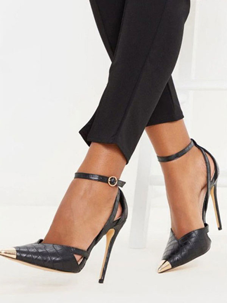 Image of Décolleté da donna a punta con tacco a spillo eleganti tacchi neri con cinturino alla caviglia