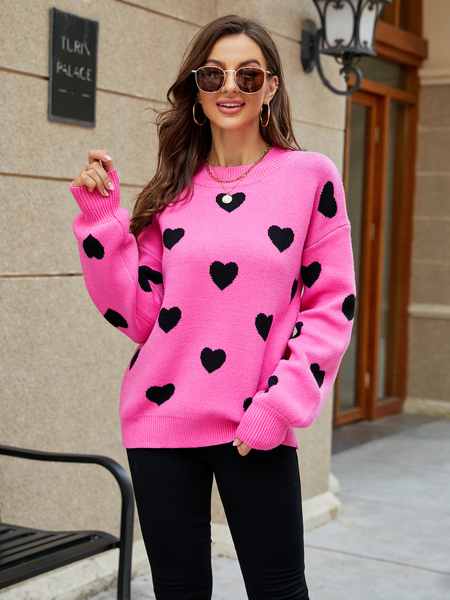 Image of Pullover per donna Maglioni in acrilico a maniche lunghe con collo gioiello bicolore rosa