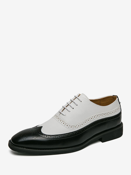 Image of Scarpe eleganti da uomo Eleganti scarpe Oxford con lacci patchwork in pelle PU regolabili con punta tonda