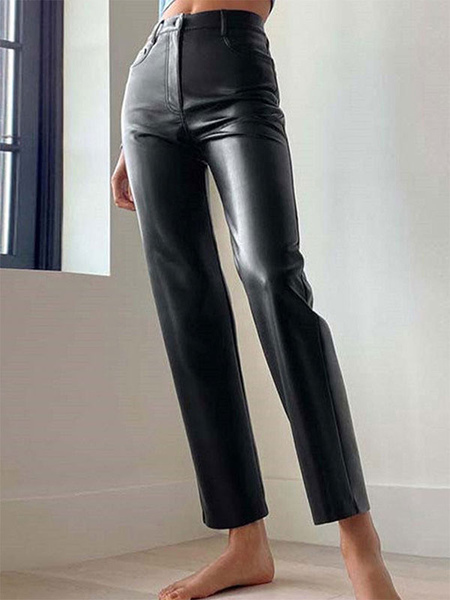Image of Pantaloni Pantaloni in pelle PU con cerniera nera