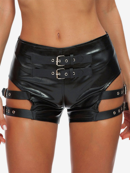 Image of Clubwear Dettagli in metallo Fondo in pelle PU nera sexy