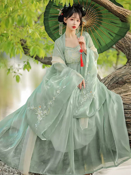 Image of Stile cinese Lolita Outfit Maglione soprabito a maniche lunghe ricamato verde