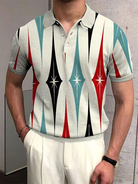 Image of Polo da uomo Colletto a punta stampata Maniche corte Vestibilità regolare Polo rosse alla moda