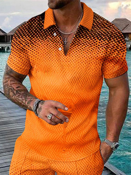 Image of Polo da uomo Stampato Colletto a punta Maniche corte Vestibilità regolare Arancione Polo alla moda