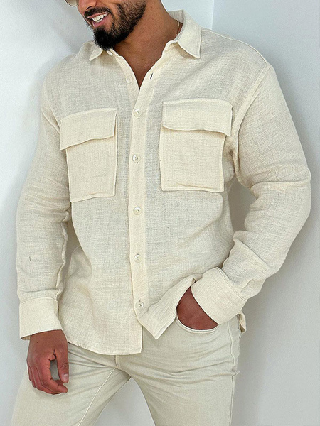 Image of Camicia casual da uomo con colletto alla rovescia Camicie da uomo bianche chic
