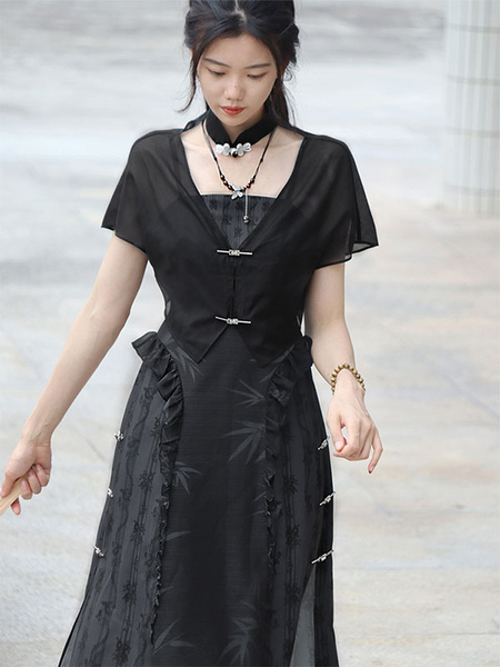 Image of Lolita in stile cinese completa l&#39;accessorio per soprabito senza maniche nero