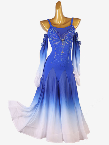 Image of Costumi da ballo da sala Royal Blue Women&#39;s Elegant Lycra Spandex Backless Strass Dress Dancing Wear