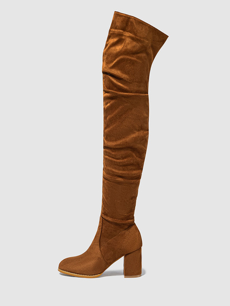 Image of Stivali sopra il ginocchio con tomaia in micro pelle scamosciata con tacco grosso da donna