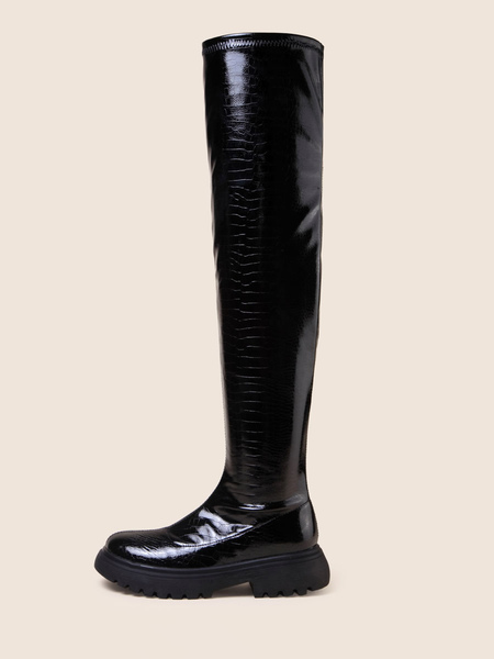 Image of Stivali sopra il ginocchio neri Stivali piatti con punta arrotondata