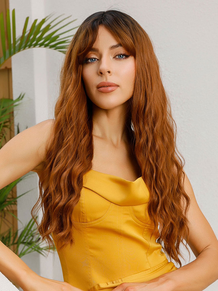 Image of Parrucca lunga per donna Parrucche sintetiche per capelli ricci in fibra resistente al calore