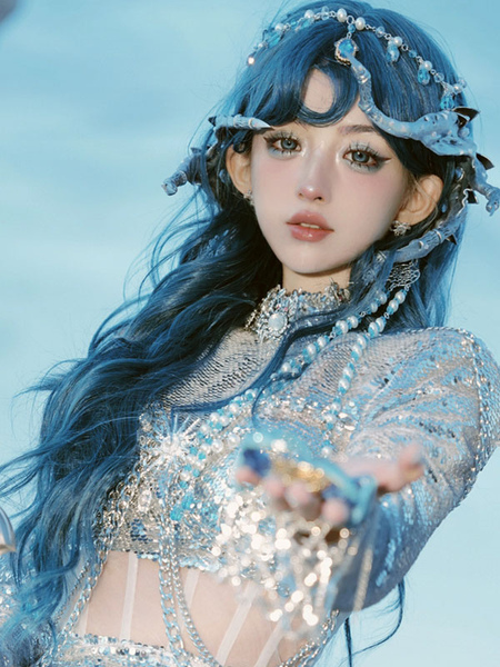Image of Parrucca Sweet Lolita Fibra lunga resistente al calore Accessori Lolita blu