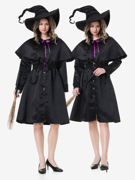 Image of Halloween Costumi di Halloween Cappello spaventoso da donna nero Mantello in poliestere Set Costumi per le vacanze