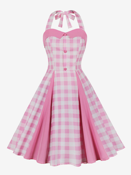 Image of Abito vintage Barbie a quadretti rosa abito longuette anni &#39;50