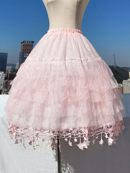 Image of Sottogonne Sweet Lolita Poliestere con volant Paillettes Stampa stelle Gonna Lolita rosa