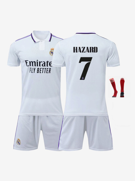 Image of Maglia da calcio Real Madrid CF Home No.7 HAZARD Kit abbigliamento sportivo da uomo 3 pezzi manica corta