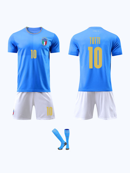 Image of Maglia da calcio Italia No.10 TOTTI Kit abbigliamento sportivo da uomo 3 pezzi manica corta