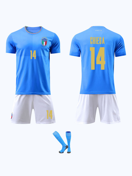 Image of Maglia da calcio Italia No.14 CHIESA Kit abbigliamento sportivo da uomo Set 3 pezzi manica corta