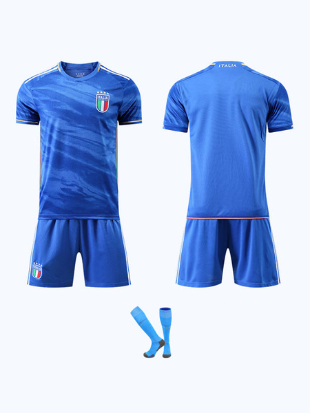 Image of Maglia Calcio Italia Senza Floccaggio Abbigliamento Sportivo Uomo 4 Pezzi Manica Corta Blu