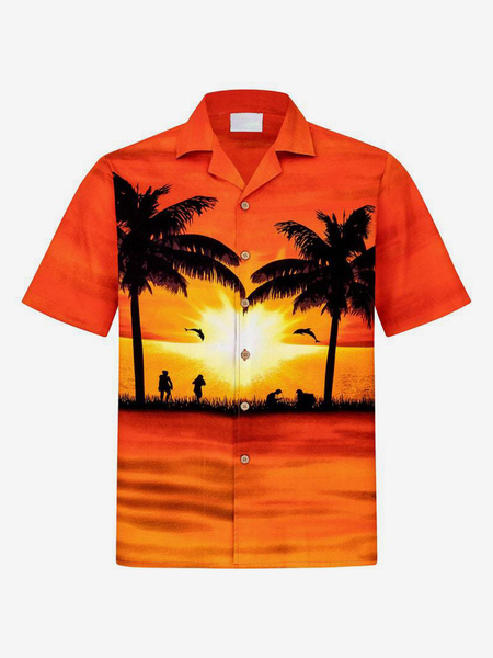 Image of Camicia casual da uomo Camicie da uomo stampate chic arancione rosso