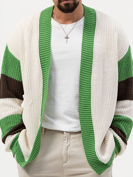 Image of Abbigliamento da uomo Cardigan casual da uomo Maglioni da uomo Cardigan da uomo Semplice color block Maniche lunghe Comodo Verde Verde