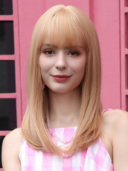 Image of Parrucche medie Barbie Parrucca sintetica in rayon con frange smussate color champagne per donna