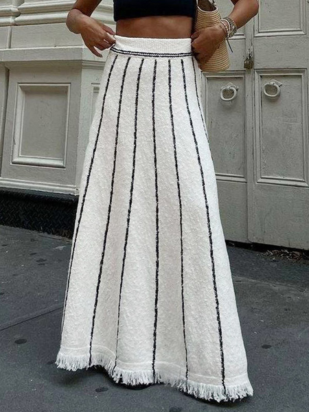 Image of Gonne Acrilico bianco vita rialzata strisce chic cadono pantaloni lunghi da donna