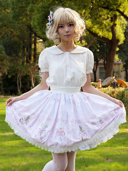 Image of Gonne Lolita Harajuku Fashion Lolita SK con stampa floreale rosa chiaro con volant