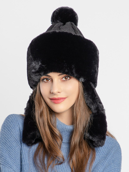 Image of Cappello da soldato invernale in pelliccia sintetica da donna con paraorecchie cappelli antivento