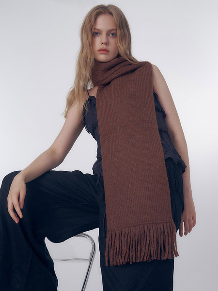 Image of Sciarpe casual quotidiane da donna in soffice sciarpa a coste con frange in tinta unita