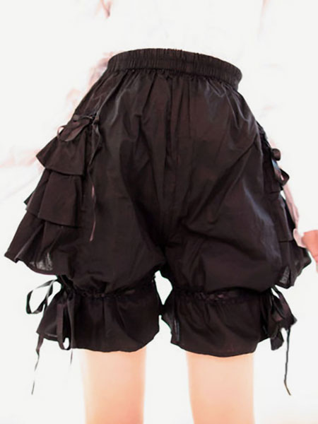 Image of Pantaloncini di cotone Lolita Ruffles fiocchi neri per le donne