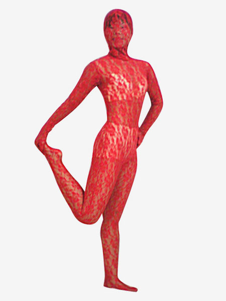 Image of Carnevale Rosso trasparente pizzo velluto Suit Zentai Halloween