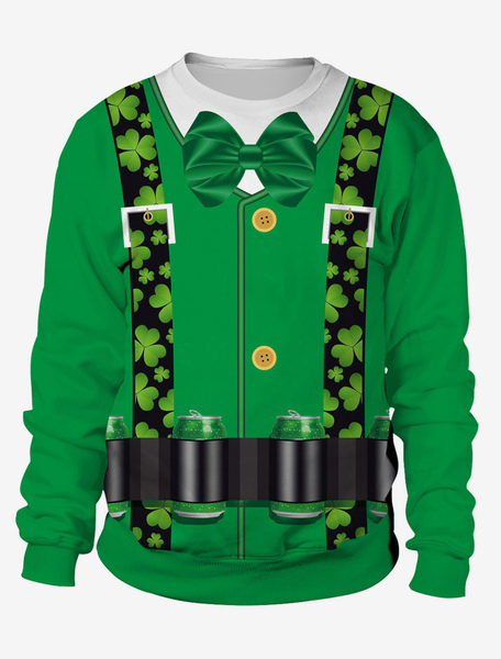 Image of Carnevale St Patricks Day Felpa verde Pullover Clover stampato unisex irlandese Top manica lunga Costume Halloween