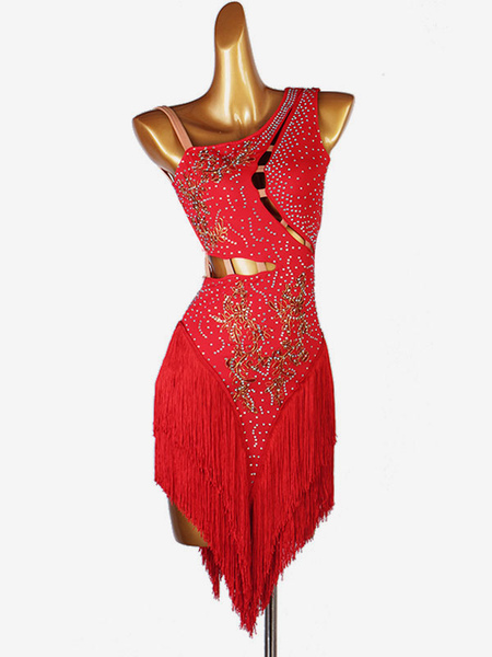 Image of Costume da ballo latino Vestito rosso da donna in lycra spandex Ballerino latino da ballo