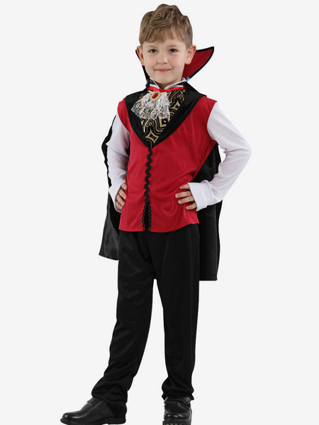Image of Costumi da vampiro di Halloween per bambini Pantaloni con mantello in fibra di poliestere bordeaux Pantaloni camicetta Set 3 pezzi