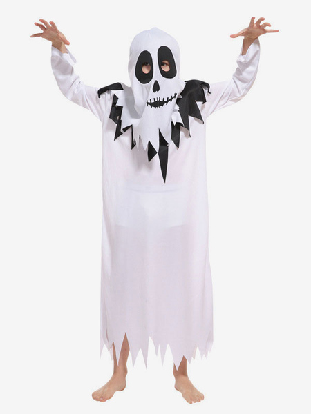 Image of Costumi da fantasma di Halloween per bambini Costume da vacanza con cappuccio in fibra di poliestere bianco
