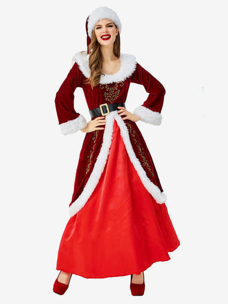 Image of Carnevale Costumi natalizi da donna in tunica dorata color peloso Costumi natalizi rossi Halloween