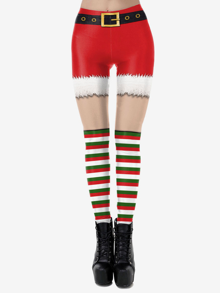 Image of Carnevale Leggings natalizi da donna Costumi natalizi per le mutande skinny con motivo natalizio rosso Halloween