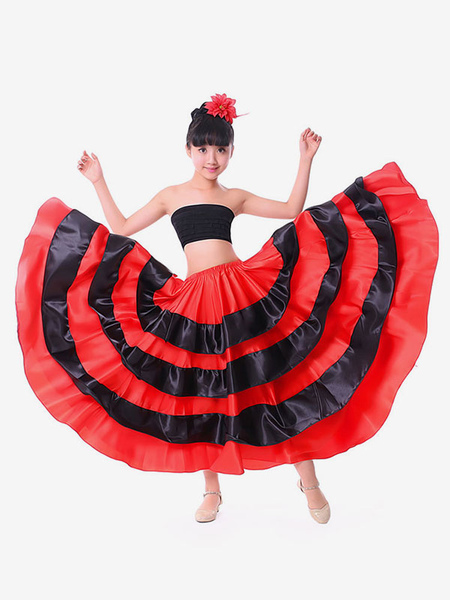 Image of Carnevale Costume da ballo di Paso Doble gonna da flamenco per bambini ragazza rosso due toni spagnolo corrida taffaio fondo Costume Halloween