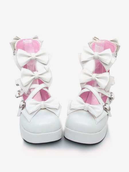 Image of Dolce Pony tacchi Lolita scarpe piattaforma fiocco Decor punta rotonda